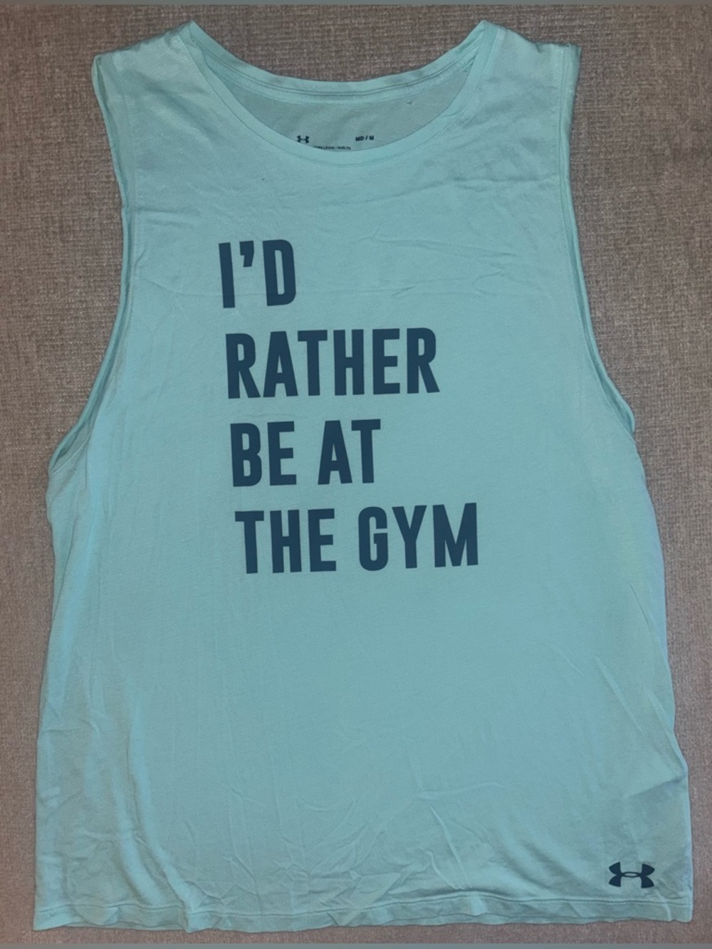 Under Armour HeatGear Graphic Muscle Tank “I’d Rather Be At The Gym” Blue Size M